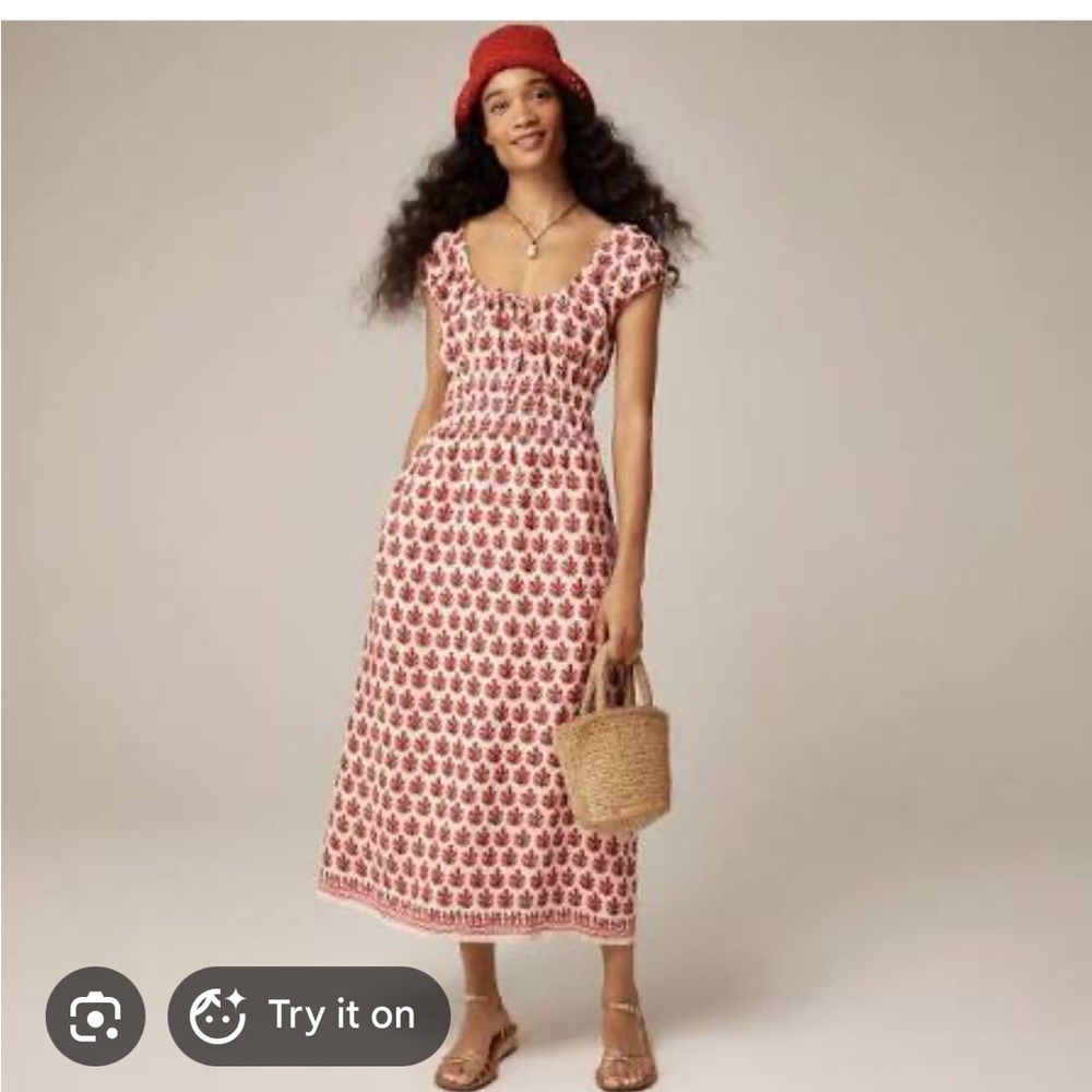 J. Crew White Midi Dress with Red Floral Print